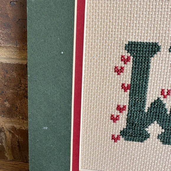 Completed Cross Stitch Welcome With Apple Double Matted No Frame READ - Picture 2 of 14